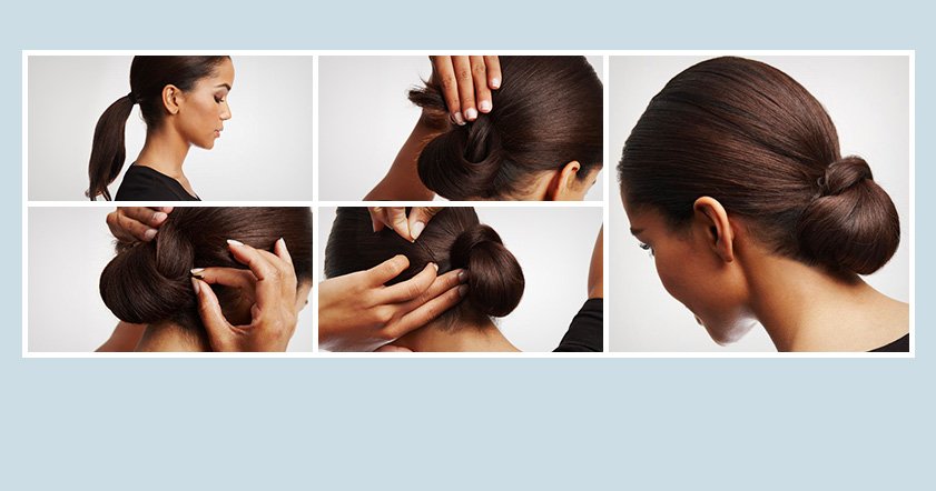 Hairstyle tutorial elegant twisted bun. Hairstyle easy chignon tutorial.  Hairstyle tutorial for long hair. Hairstyle bun. Tutorial. Hair model Stock  Photo - Alamy